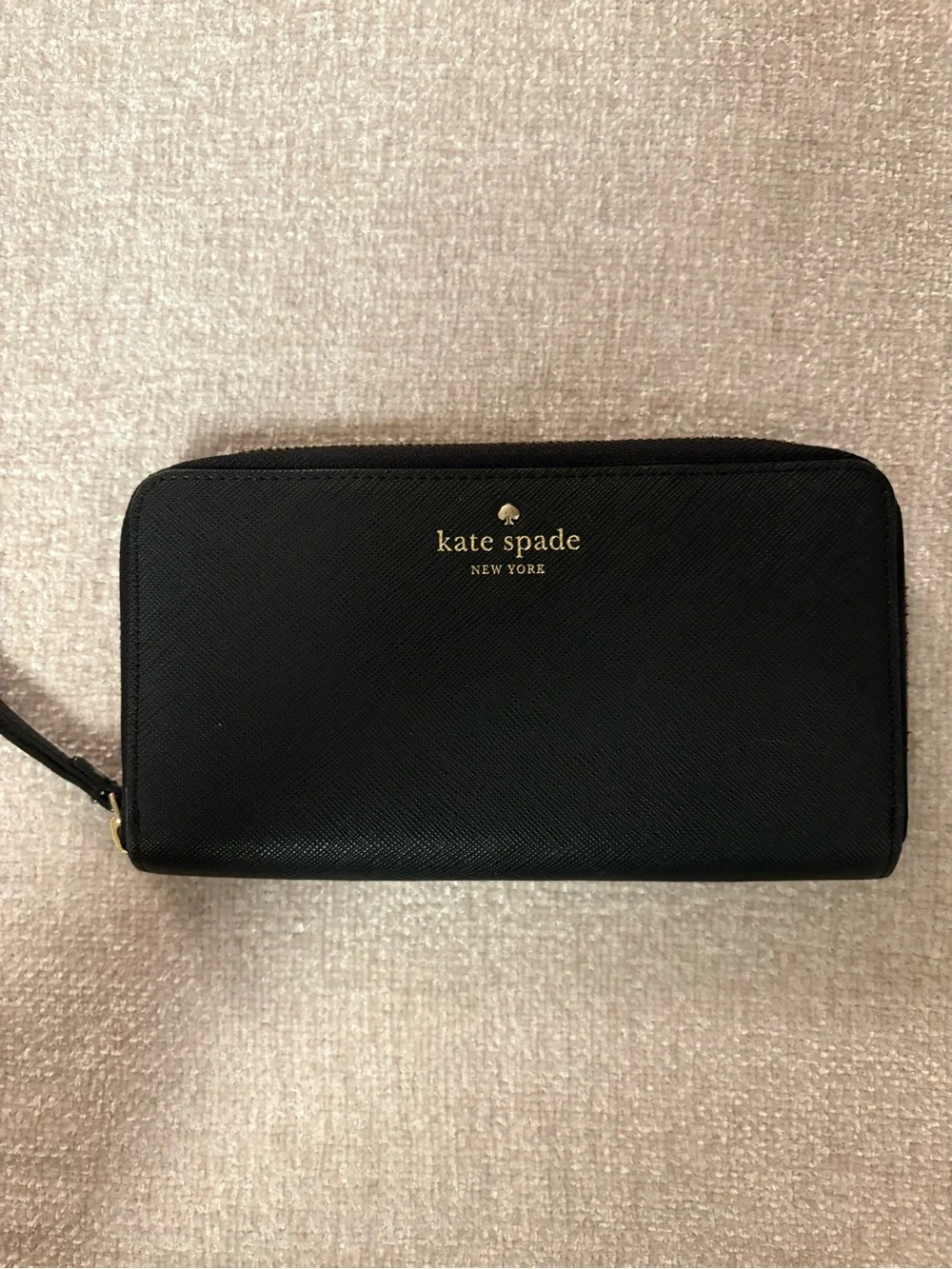 kate spade Black Zip-Around Wallet with Gold Logo
